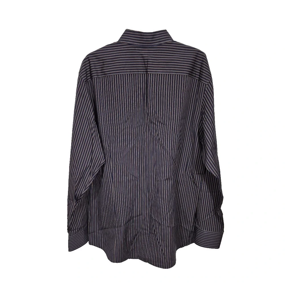 Banana Republic Shirt Mens 17 -17.5XL Black/Brown Stripe Woven In Italy Slim Fit